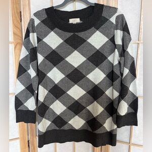 LOFT Dark Gray & White Checkered Knit Sweater Women’s Size L